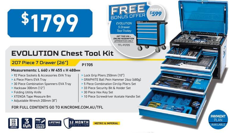 Olution Chest Tool Kit offers at $1799 in Kincrome