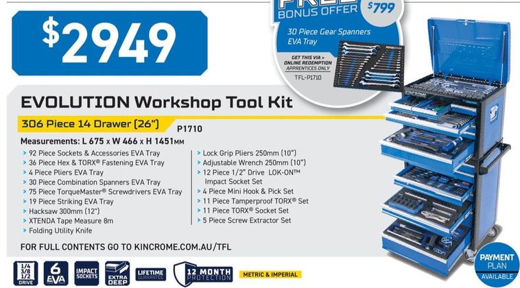Evolution - Workshop Tool Kit offers at $2949 in Kincrome