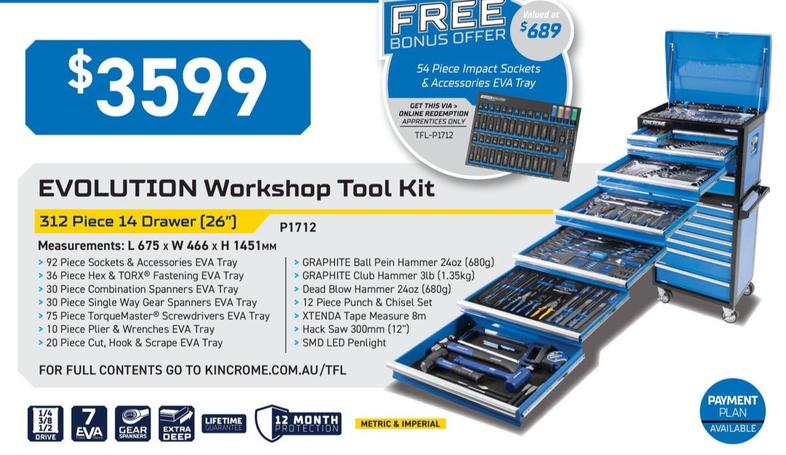 Evolution Workshop Tool Kit offers at $3599 in Kincrome