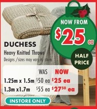 Duchess Heavy Knitted Throws offers at $25 in Lincraft