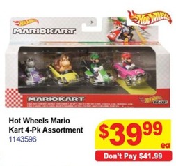 Hot Wheels Mario Kart 4-pk Assortment offers at $39.99 in Mr Toys Toyworld