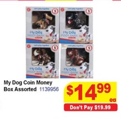 My Dog Coin Money Box Assorted offers at $14.99 in Mr Toys Toyworld