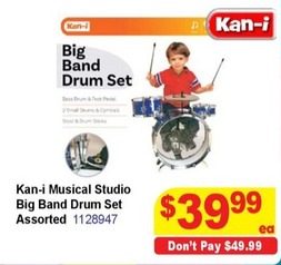 Kan-i Musical Studio Big Band Drum Set Assorted offers at $39.99 in Mr Toys Toyworld