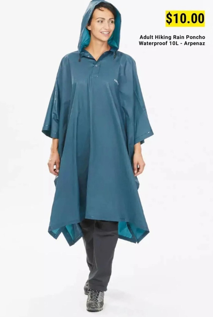 Adult Hiking Rain Poncho Waterproof 10l - Arpenaz offers at $10 in Decathlon