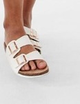 Double Buckle Footbed Slides - White offers in Kmart