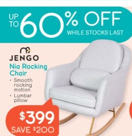Jengo Nia Rocking Chair offers at $399 in Baby Bunting