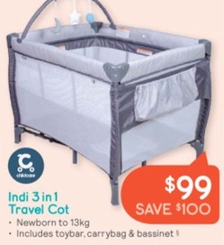Indi 3 In 1 Travel Cot offers at $99 in Baby Bunting