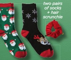 2-pack Christmas Socks With Scrunchie offers at $9.99 in Avon