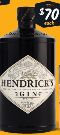 Hendrick’s Gin offers at $70 in Cellarbrations