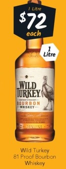 Wild Turkey 81 Proof Bourbon Whiskey offers at $72 in Cellarbrations