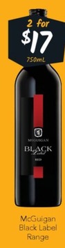 Mcguigan Black Label Range offers at $17 in Cellarbrations