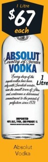Absolut Vodka offers at $67 in Cellarbrations