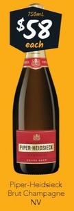 Piper-heidsieck Brut Champagne Nv offers at $58 in Cellarbrations