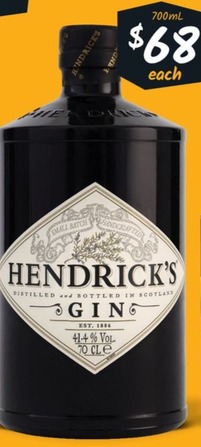 Hendrick’s Gin offers at $68 in Cellarbrations