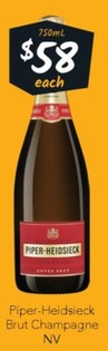 Piper-heidsieck Brut Champagne Nv offers at $58 in Cellarbrations