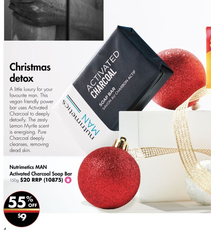 Nutrimetics Man Activated Charcoal Soap Bar 150g offers at $9 in Nutrimetics