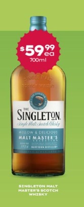 Singleton Malt Master’s Scotch Whisky  offers at $59.99 in Thirsty Camel