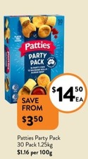 Patties Party Pack 30 Pack 1.25kg offers at $14.5 in Foodworks