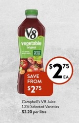 Campbell’s V8 Juice 1.25l Selected Varieties offers at $2.75 in Foodworks