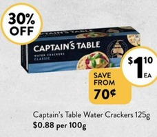 Captain’s Table Water Crackers 125g offers at $1.1 in Foodworks