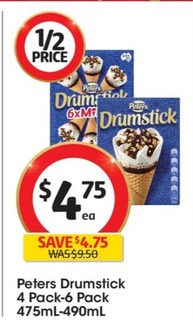 Peters Drumstick 4 Pack-6 Pack 475ml-490ml offers at $4.75 in Coles