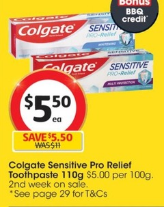 Colgate Sensitive Pro Relief Toothpaste 110g offers at $5.5 in Coles