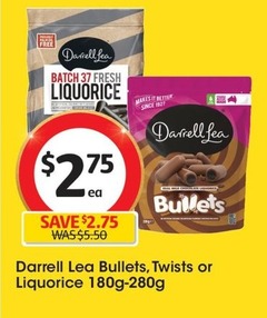 Darrell Lea Bullets 180g-280g offers at $2.75 in Coles