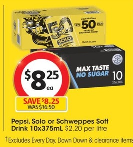 Pepsi Soft Drink 10x375ml offers at $8.25 in Coles