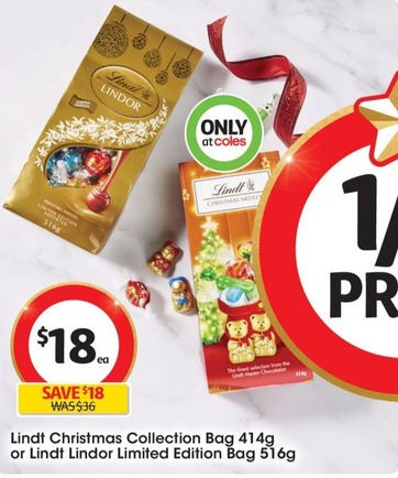 Lindt Christmas Collection Bag 414g offers at $18 in Coles