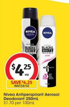 Nivea Antiperspirant Aerosol Deodorant 250ml offers at $4.25 in Coles