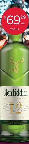 Glenfiddich 12yo Single Malt Scotch Whisky offers at $69.99 in Porters