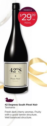 42 Degrees South Pinot Noir offers at $29.99 in Porters