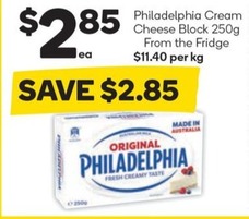 Philadelphia Cream Cheese Block 250g offers at $2.85 in Woolworths