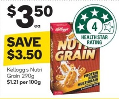 Kellogg’s Nutri Grain 290g offers at $3.5 in Woolworths