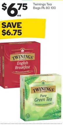 Twinings Tea Bags Pk 80-100 offers at $6.75 in Woolworths