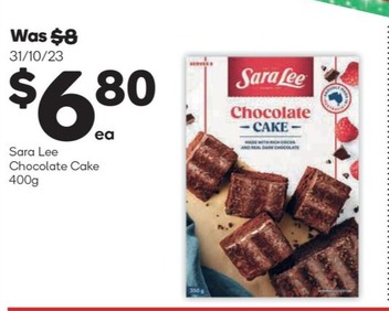 Sara Lee Chocolate Cake 400g offers at $6.8 in Woolworths