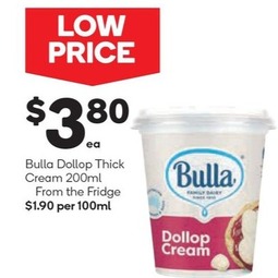 Bulla Dollop Thick Cream 200ml offers at $3.8 in Woolworths