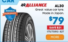 Alliance AL30 175/70R13 82T offers at $79 in Tyres & More