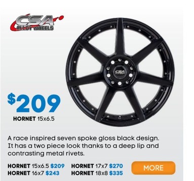 Csa Alloy Wheels Hornet 15x6.5 offers at $209 in Tyres & More