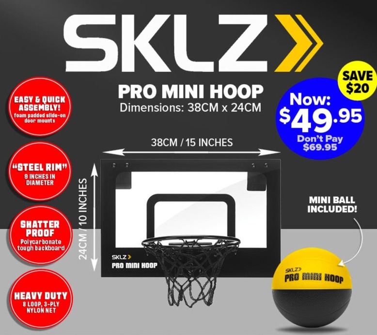 Pro Mini Hoop offers at $49.95 in Jim Kidd Sports