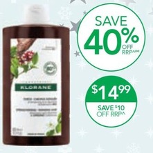 Klorane Shampoo with Quinine and Organic Edelweiss 400ml offers at $14.99 in TerryWhite Chemmart