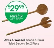 Davis & Waddell Acacia & Brass Salad Servers Set 2 pieces offers at $29.95 in TerryWhite Chemmart