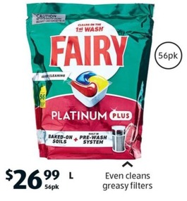 Fairy Platinum Plus Dishwasher Tablets 56pk offers at $26.99 in ALDI
