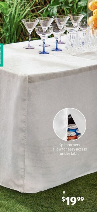 Trestle Table Tablecloth offers at $19.99 in ALDI