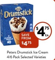 Peters Drumstick Ice Cream 4/6 Pack Selected Varieties offers at $4.75 in Foodworks