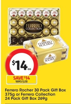 Ferrero Rocher 30 Pack Gift Box 375g offers at $14 in Coles