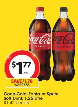Coca-cola Soft Drink 1.25 Litre offers at $1.77 in Coles