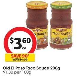 Old El Paso Taco Sauce 200g offers at $3.6 in Coles