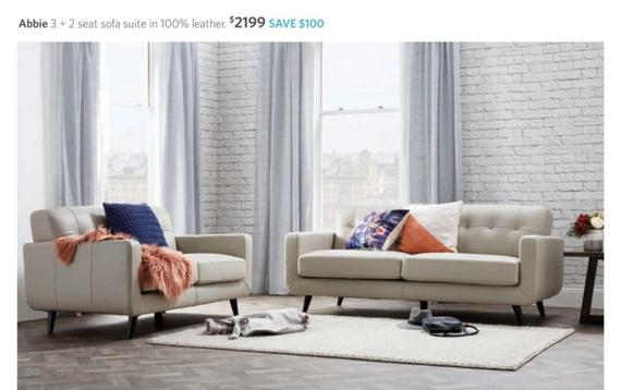 Abbie 3 + 2 Seat Sofa Suite In 100% Leather offers at $2 in Focus On Furniture