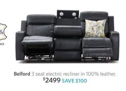 Belford 3 Seat Electric Recliner In 100% Leather offers at $2499 in Focus On Furniture